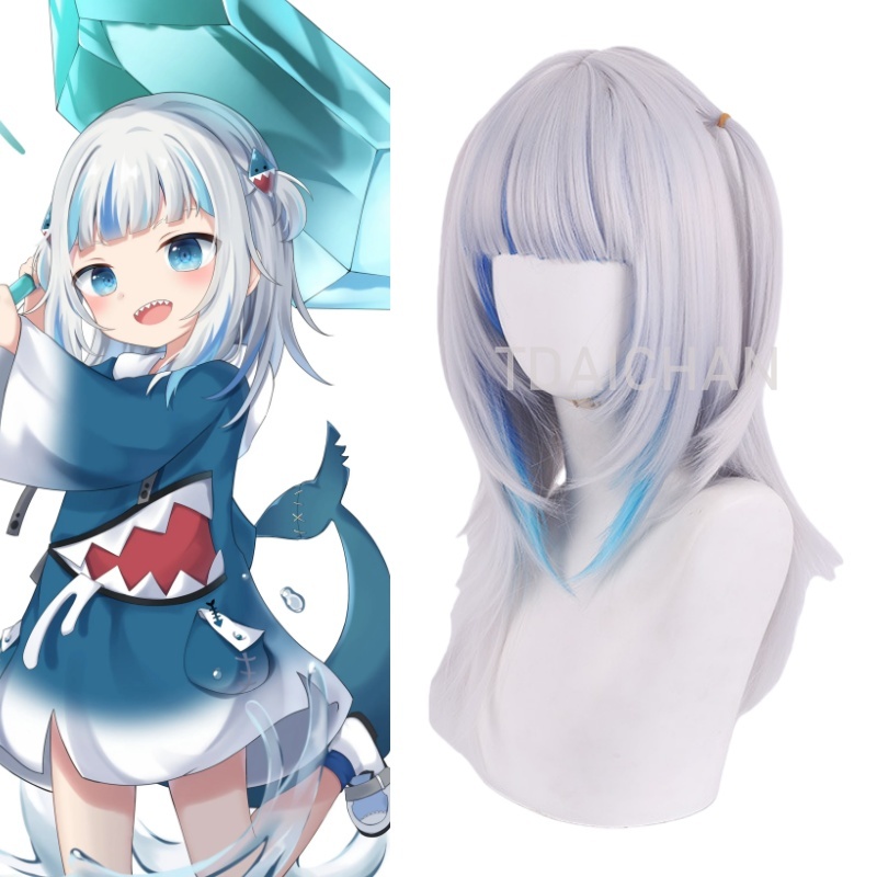 Virtual Gaming Accessories - 2025 Gawr Gura Cosplaypruik Wit Blauw